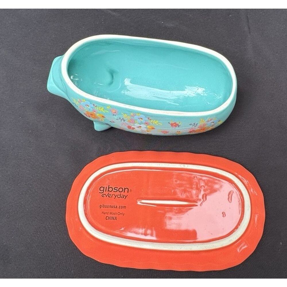 Gibson Ceramic Pig Covered Butter Dish Lid Tray Farmhouse Pioneer Woman EUC A82 - Picture 9 of 9